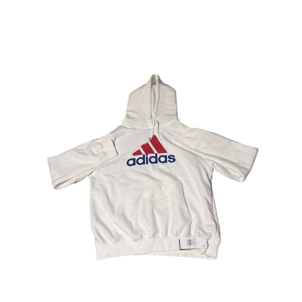 Adidas Men's 2 Tone Badge of Sport Hoodie White Scarlet Red Size L New With Tags
